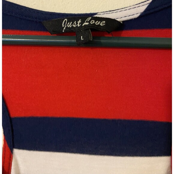 Just Love Maxi Dress Women Striped Knit  Sleeveless V Neck Patriotic Size Large - Picture 4 of 6